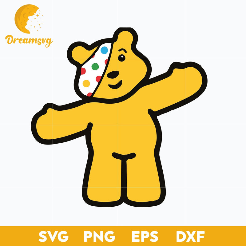 Pudsey Bear Open Your Arms SVG, Red Nose Day SVG, Cartoon SVG