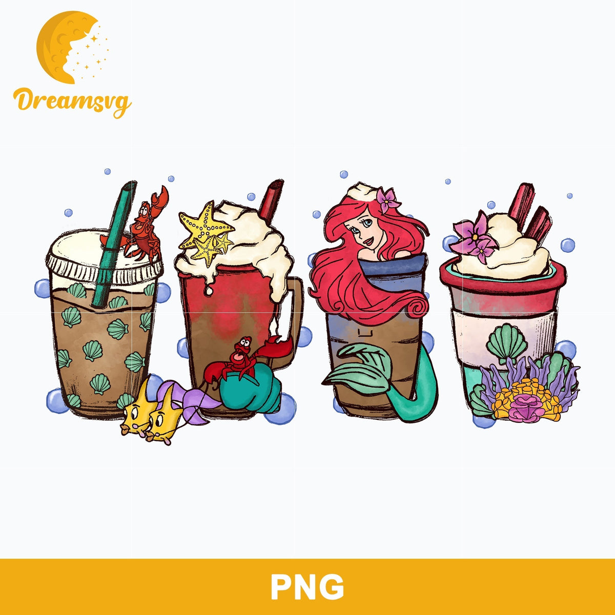 Mermaid Latte Coffee Halloween Png, The Little Mermaid Halloween Sublimation.