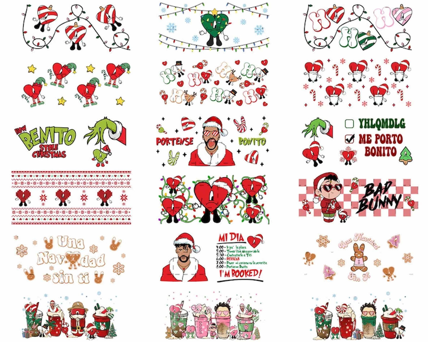 Version 2 - 25+ Christmas Bad Bunny Glass Can Wrap Png, Coffee Bad Bunny 16oz Png, Merry Christmas Tumbler Png, Bad Bunny Libbey Can Wrap Png
