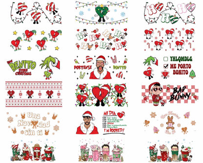 Version 2 - 25+ Christmas Bad Bunny Glass Can Wrap Png, Coffee Bad Bunny 16oz Png, Merry Christmas Tumbler Png, Bad Bunny Libbey Can Wrap Png