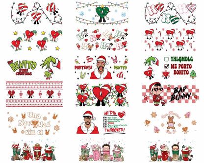 Version 2 - 25+ Christmas Bad Bunny Glass Can Wrap Png, Coffee Bad Bunny 16oz Png, Merry Christmas Tumbler Png, Bad Bunny Libbey Can Wrap Png