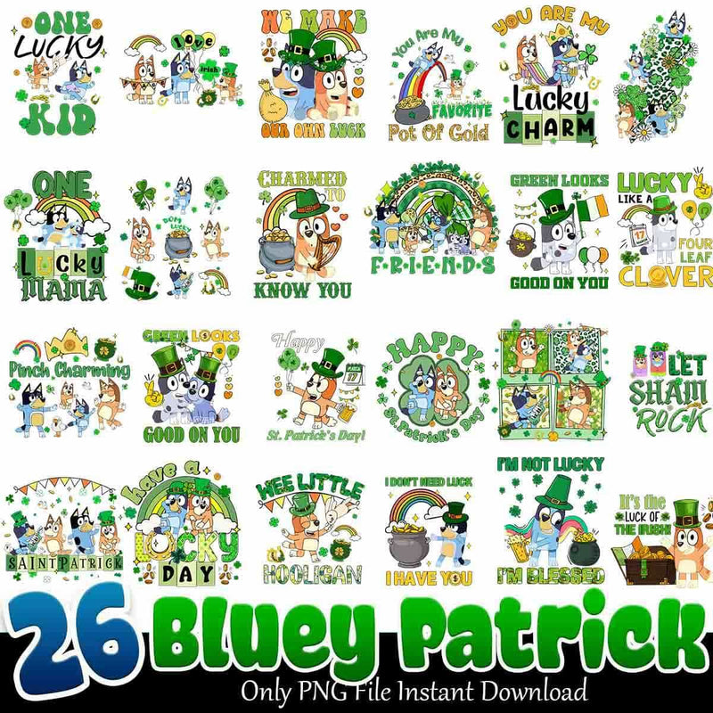 Bluey Patrick PNG, Bluey Patrick’s Day PNG, Saint Patrick’s PNG Designs