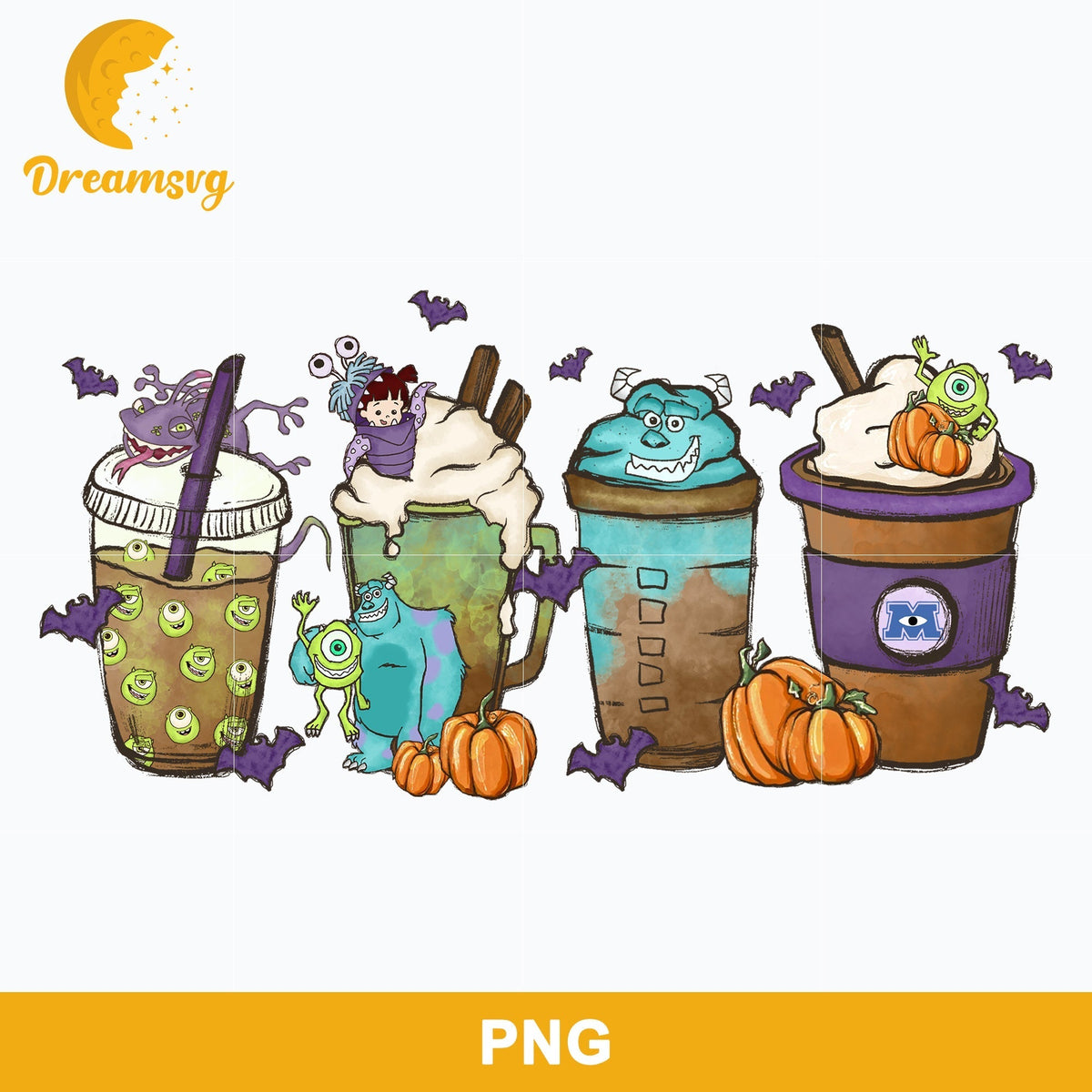 Monster Fall Latte Coffee Png, Monster Halloween Png Digital File