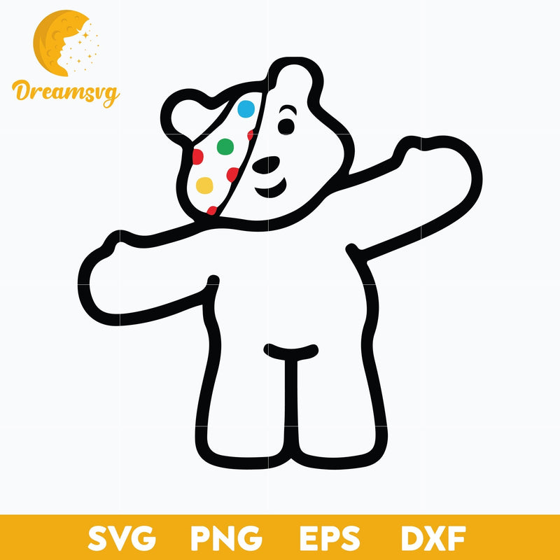 Pudsey Bear Open Your Arms Outline SVG, Red Nose Day SVG.