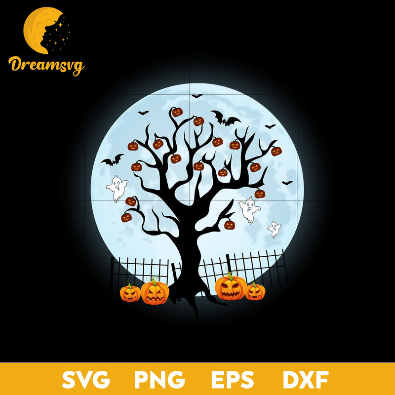 Halloween Night Background Old Tree Pumpkins Stock svg, Halloween svg, png, dxf, eps digital file.