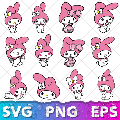 My Melody SVG Bundle, My Melody Clipart for Cricut & Silhouette, My Melody PNG SVG Cut Files - Digital Bundle