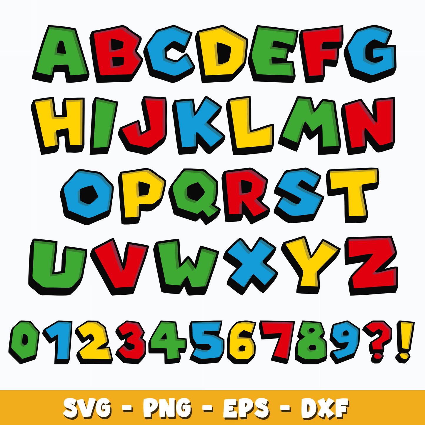 Super Mario SVG Bundle, Mario Birthday SVG, Super Mario Alphabet SVG, Mario Bros Clipart PNG Vector Files