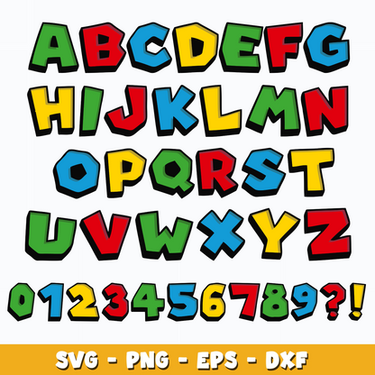 Super Mario SVG Bundle, Mario Birthday SVG, Super Mario Alphabet SVG, Mario Bros Clipart PNG Vector Files