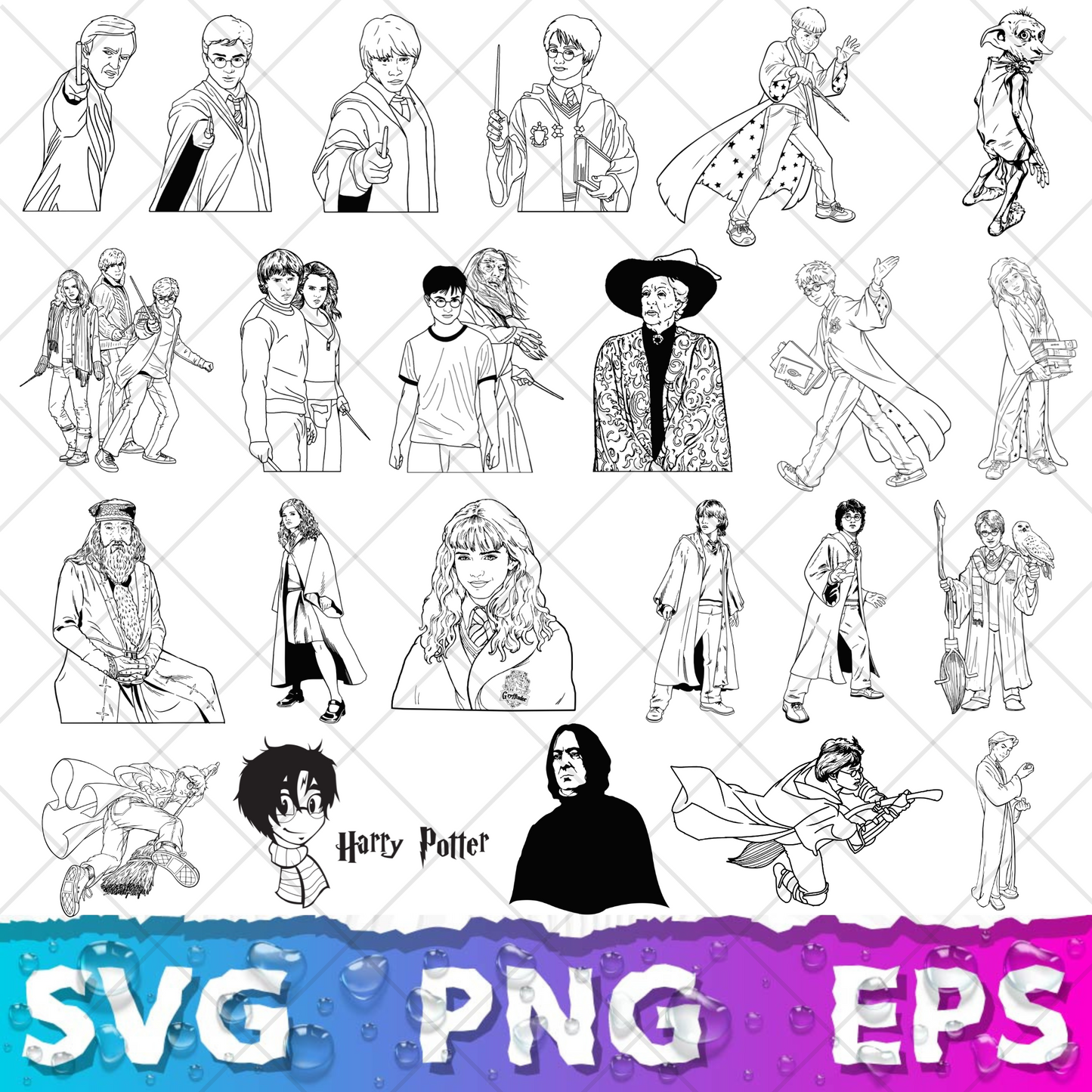 Harry Potter Clipart Bundle, Harry Potter SVG Cut Files for Cricut / Silhouette, Harry Potter Alphabet PNG Vector Files