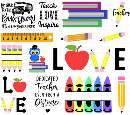 Back to School SVG Bundle, 45 Cliparts for Cricut / Silhouette