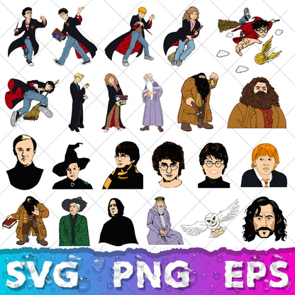 Harry Potter Clipart Bundle, Harry Potter SVG Cut Files for Cricut / Silhouette, Harry Potter Alphabet PNG Vector Files