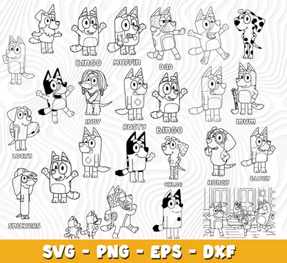 Bluey SVG Bundle, Bluey Birthday SVG, Bluey Alphabet SVG, Bluey and Family Clipart PNG Vector Files