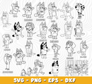 Bluey SVG Bundle, Bluey Birthday SVG, Bluey Alphabet SVG, Bluey and Family Clipart PNG Vector Files