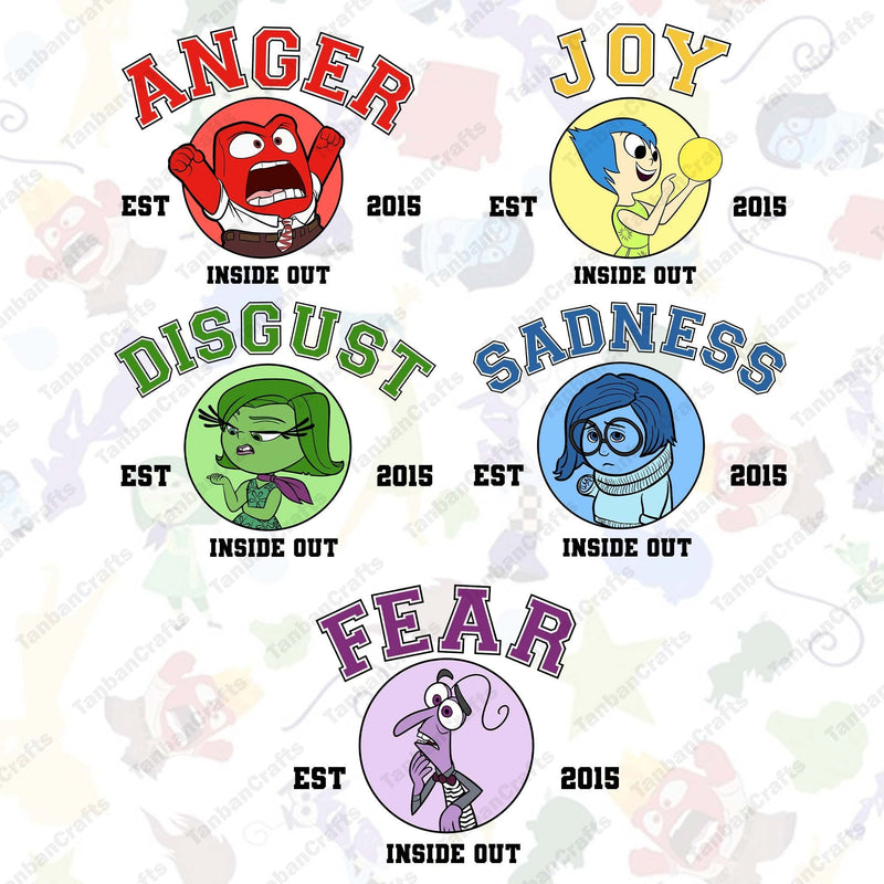 Characters name Inside Out 2 design png bundle, instant digital download