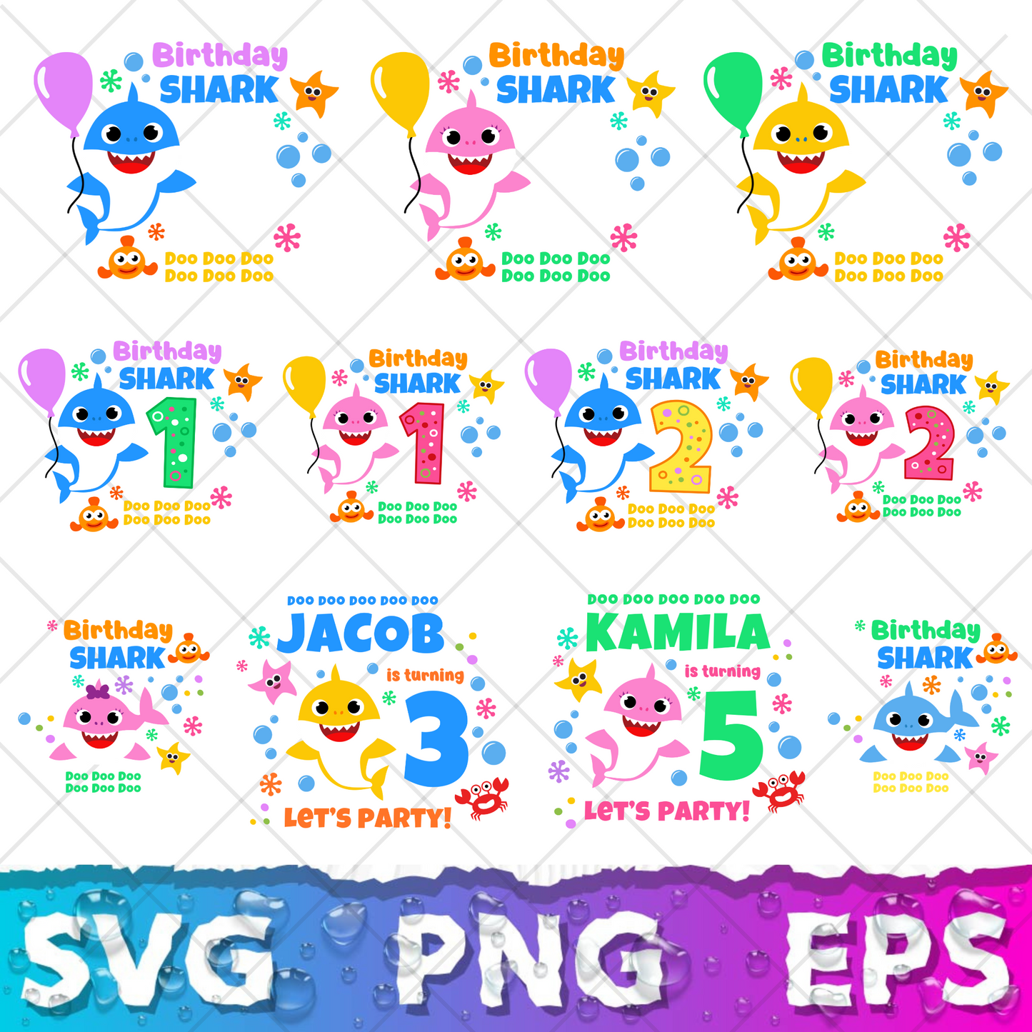 Baby Shark SVG Bundle +500 Files, Family Baby Shark Alphabet SVG, Cartoon Family Shark PNG Files, For Cricut and Silhouette