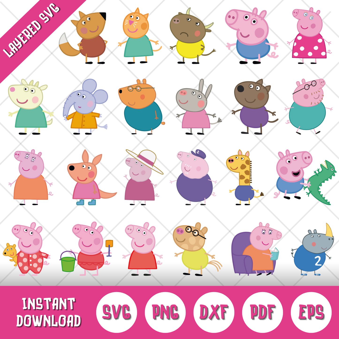 Peppa Pig Clipart Bundle, Cartoon Peppa Pig SVG Cut Files for Cricut / Silhouette, instant download