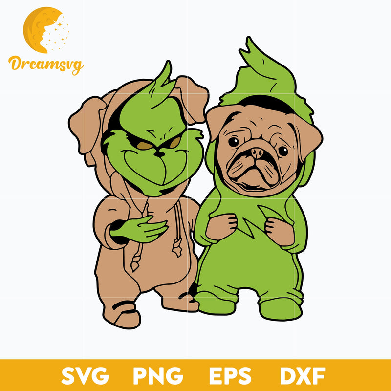 Baby Grinch And Pug Dog SVG, Christmas SVG, PNG DXF EPS Digital File.