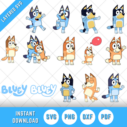 Bluey Clipart Bundle, Bluey the dog SVG Cut Files for Cricut & Silhouette, Instant Download