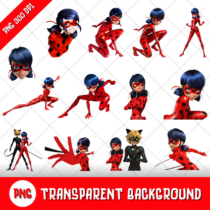 Miraculous Ladybug Clipart Bundle, Miraculous Transparent PNG, Designs for Decoration / Sublimation, Instant download