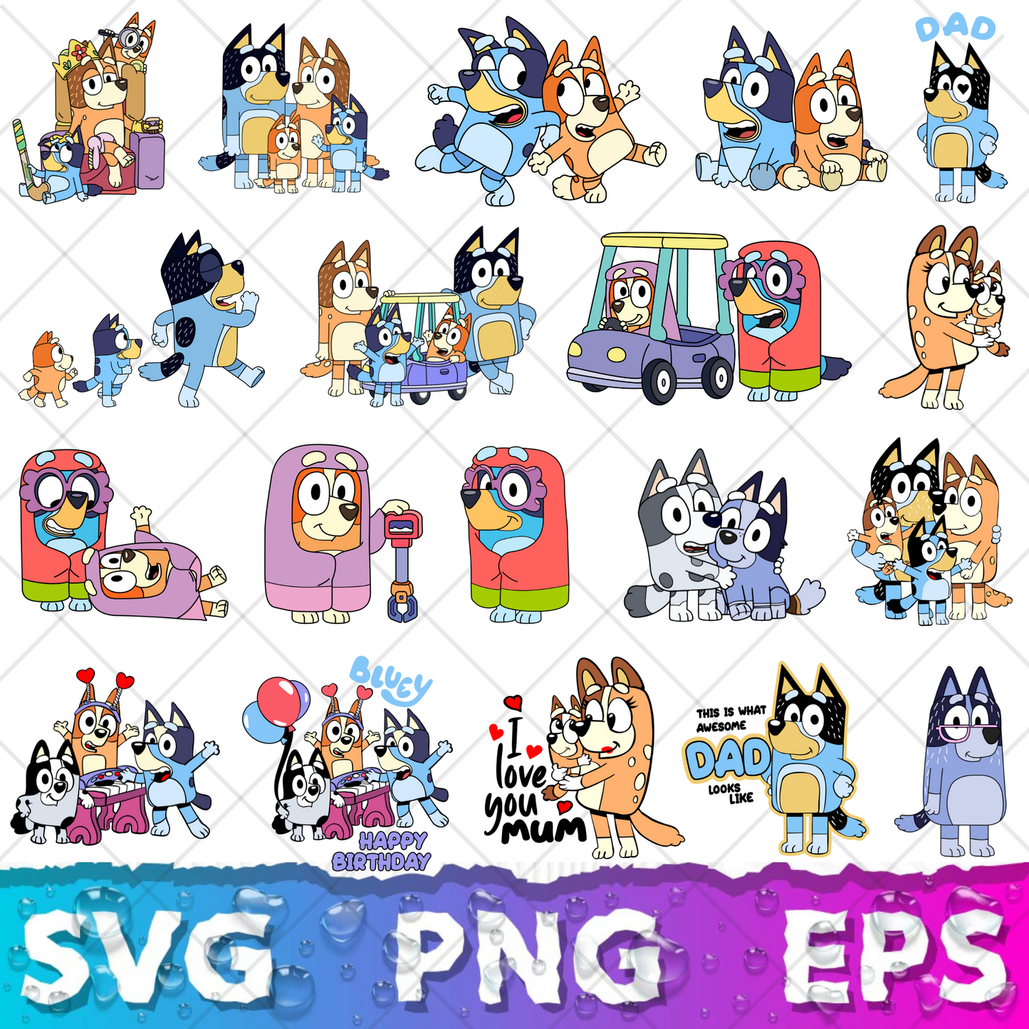 Bluey SVG & PNG Bundle - 850+ Bluey Family Clipart for Cricut & Silhouette, Sublimation, Stickers, Instant Download, Tshirt | Mug, Decals