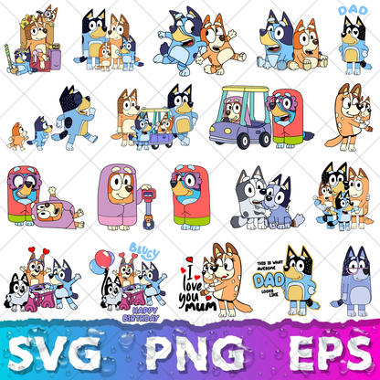 Bluey SVG & PNG Bundle - 850+ Bluey Family Clipart for Cricut & Silhouette, Sublimation, Stickers, Instant Download, Tshirt | Mug, Decals