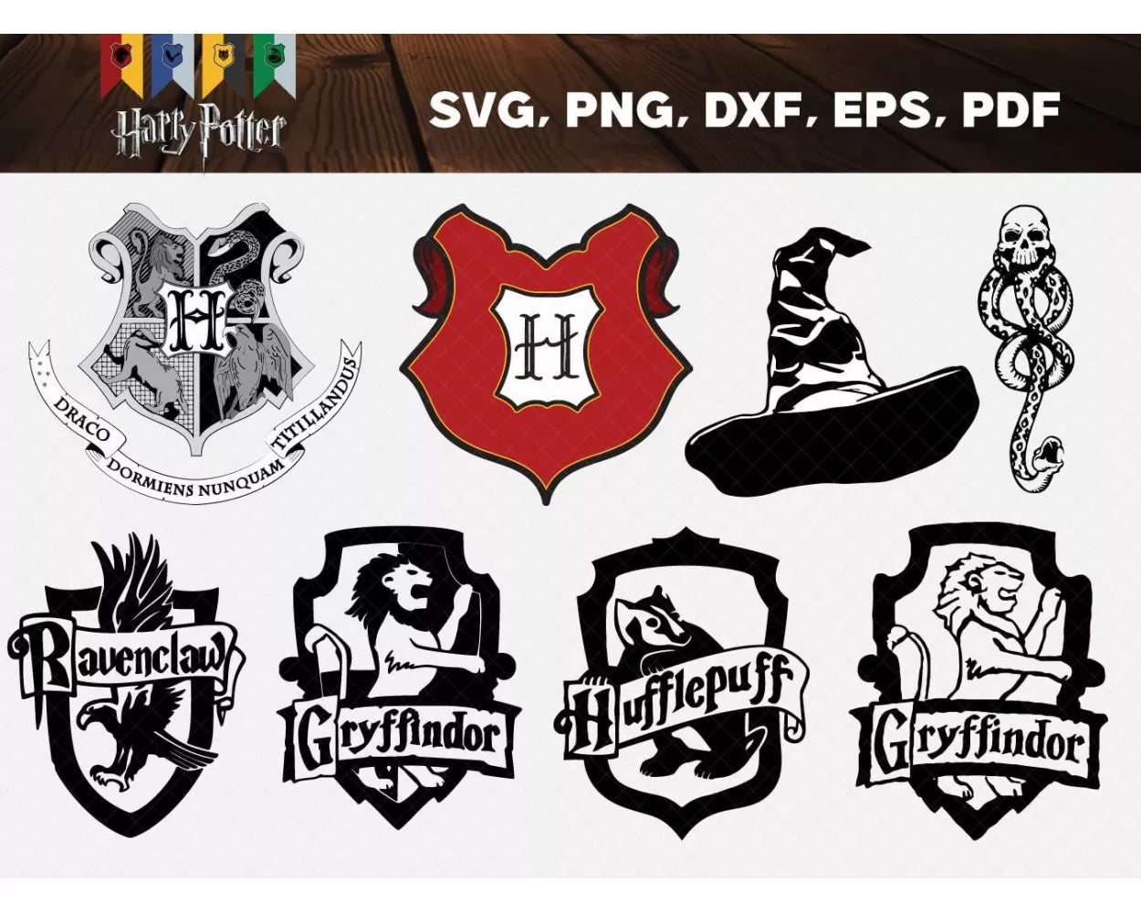 Hogwarts Houses Clipart Bundle, PNG & SVG Cut Files for Cricut / Silhouette