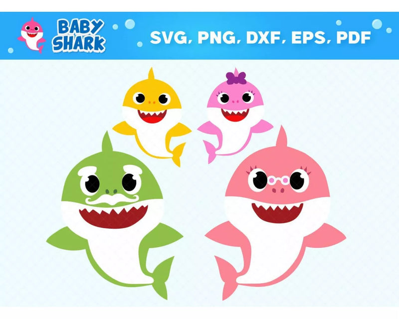 Baby Shark Clipart Bundle, PNG & SVG Cut Files for Cricut & Silhouette