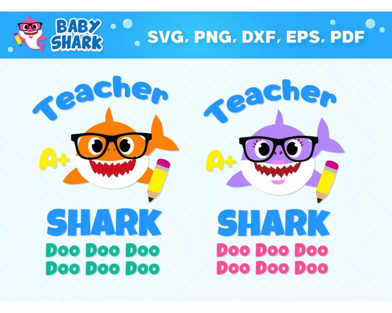 Baby Shark School Clipart Bundle, PNG & SVG Files for Cricut / Silhouette