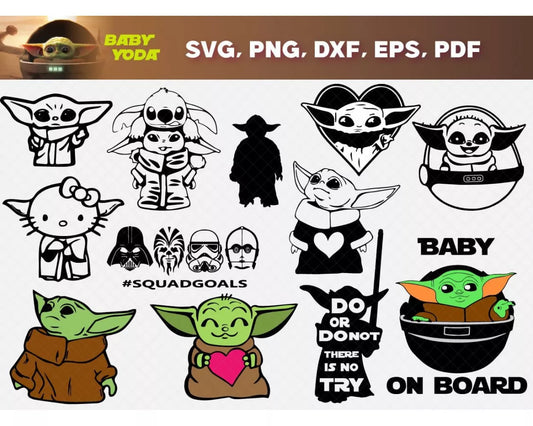 Baby Yoda Clipart Bundle, PNG & SVG Cut Files for Cricut / Silhouette