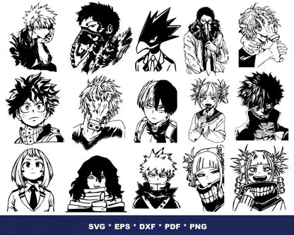 My Hero Academia Clipart Bundle, My Hero Academia SVG For Cricut, Hero Academia Silhouette Vector Cut Files