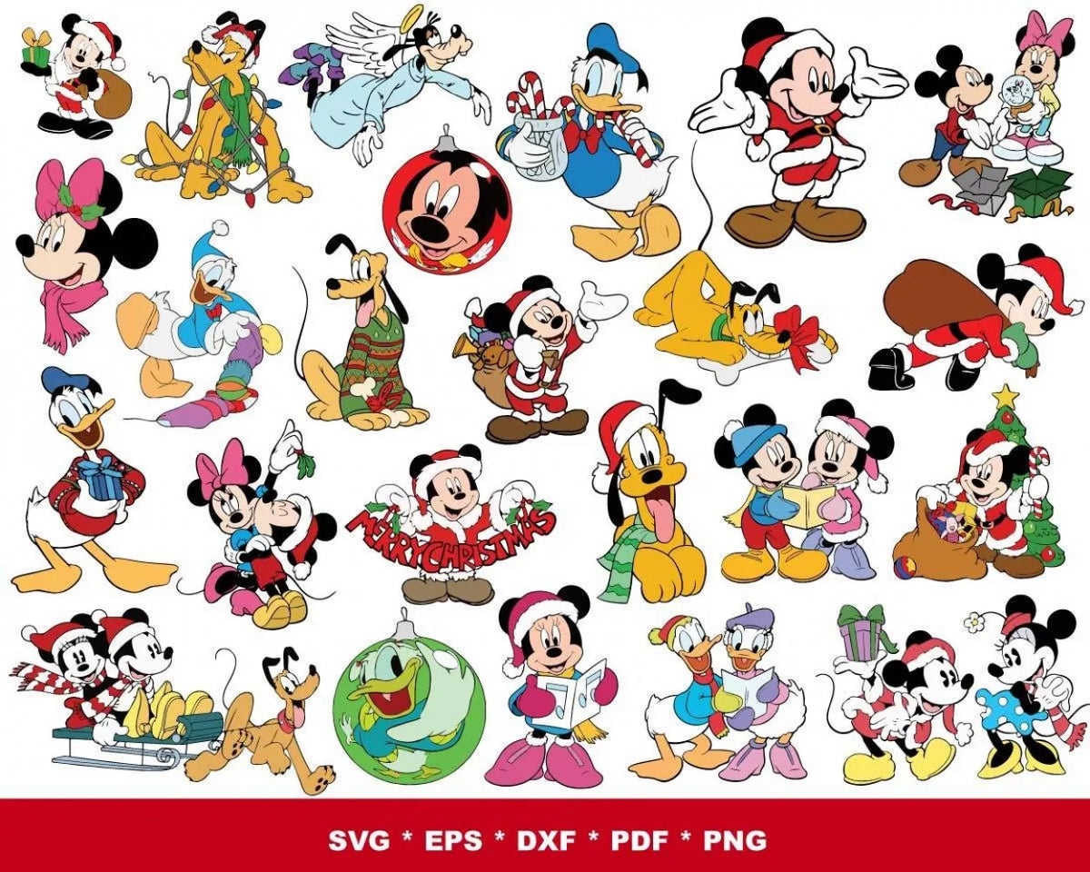 Mickey And Minnie Mouse Christmas Clipart, Disney Christmas SVG, Mickey Mouse Christmas SVG, Mickey Mouse PNG
