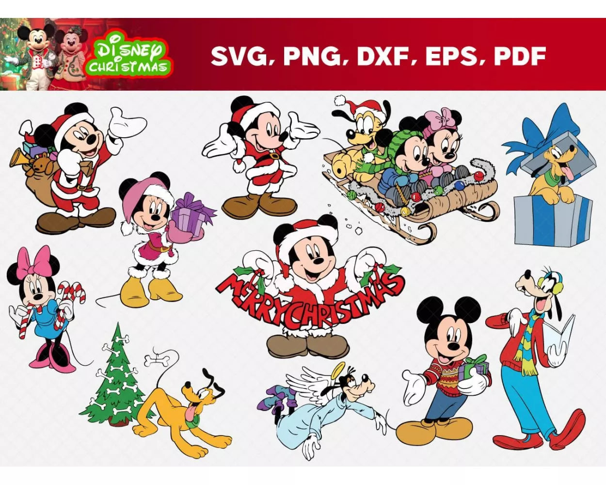 Disney Christmas Clipart Bundle, PNG & SVG Cut Files for Cricut / Silhouette