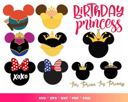 Princess Minnie Mouse SVG, Minnie Princess SVG, Minnie Clipart Set, Minnie Mouse Birthday Silhouette Vector Cut Files