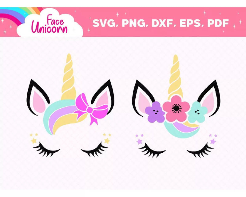 Unicorn Face Clipart Bundle, PNG & SVG Cut Files for Cricut & Silhouette