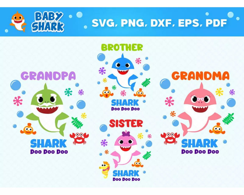 Baby Shark Daddy Svg, Baby Shark Mommy Svg, Baby Shark Clipart, Baby Shark Family Svg