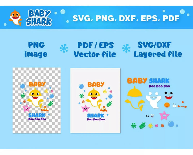 Baby Shark Family Clipart Bundle, PNG & SVG Cut Files for Cricut & Silhouette