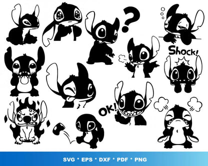 Lilo And Stitch SVG, Lilo & Stitch SVG For Cricut, Lilo & Stitch Clipart, Stitch Silhouette Vector Cut Files