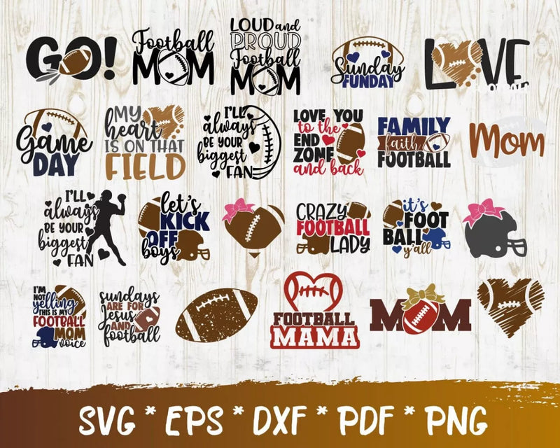 Football Mom SVG Bundle, Football Mom PNG, Football Mom Cliparts, SVG Cricut, Silhouette Vector Cut Files