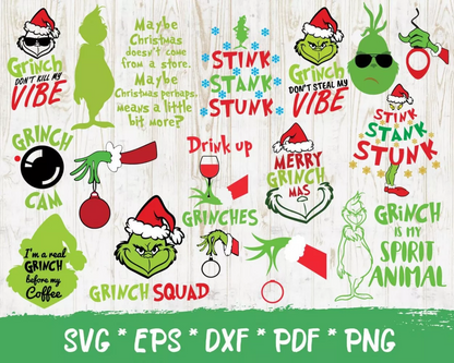 Grinch Christmas Svg, The Grinch Face Svg, Grinch Christmas Png, Merry Grinchmas SVG Cricut, Silhouette Vector Cut Files
