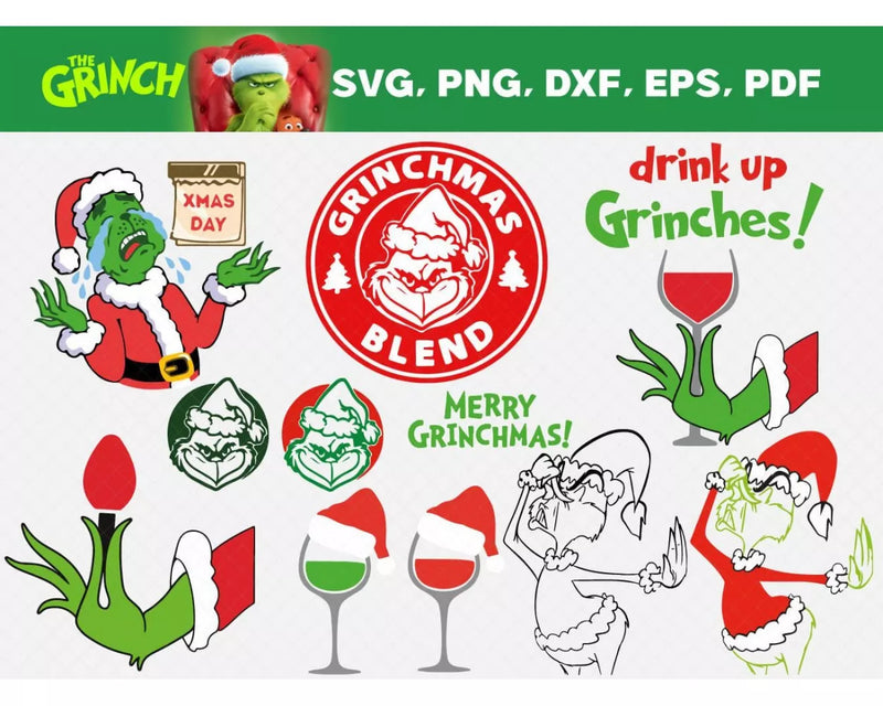 Grinch Head SVG, Grinch Merry Christmas SVG Cricut Files, Grinch Face Clipart, Cricut & Silhouette Vector Cut Files