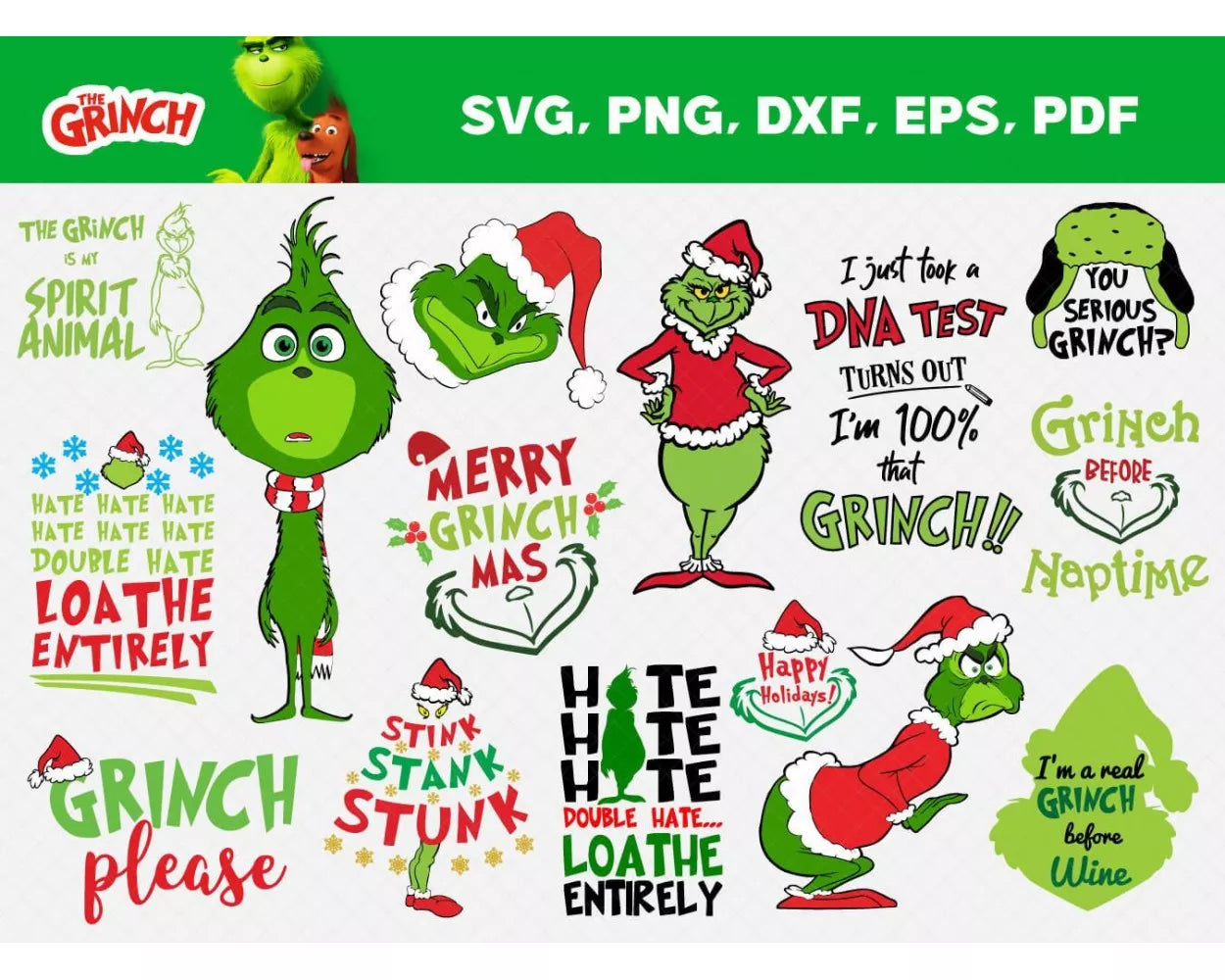 The Grinch Clipart Bundle, PNG & SVG Cut Files for Cricut & Silhouette