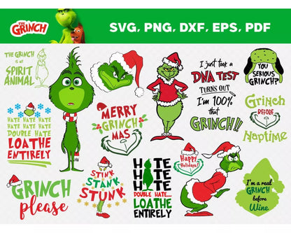 Merry Grinchmas SVG, Grinch Christmas Clipart, Grinch SVG Cricut, Merry Grinchmas Silhouette Vector Cut Files