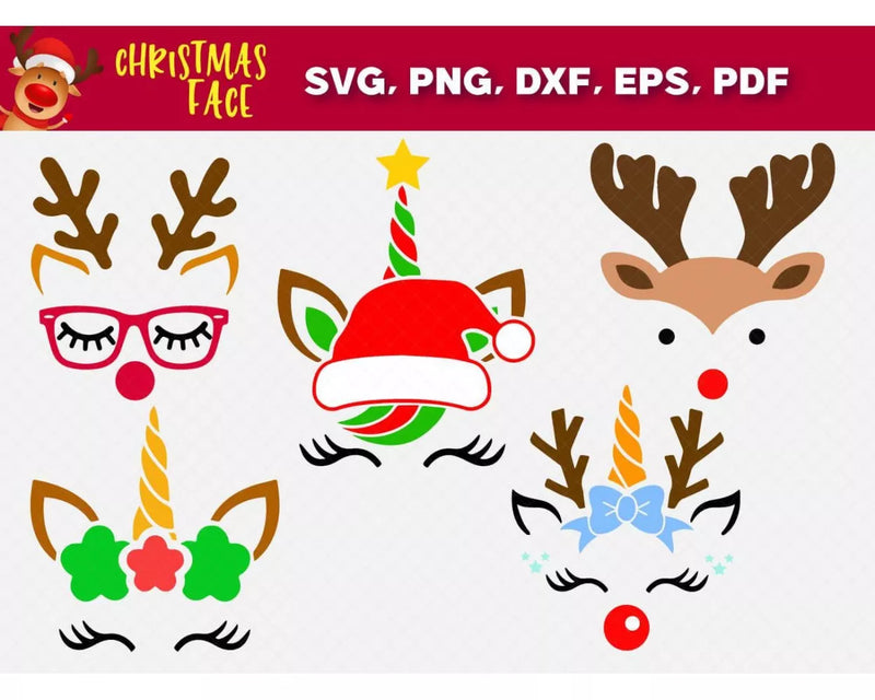 Reindeer Face Svg, Reindeer Face Svg For Cricut, Reindeer Face Png, Christmas Face Clipart