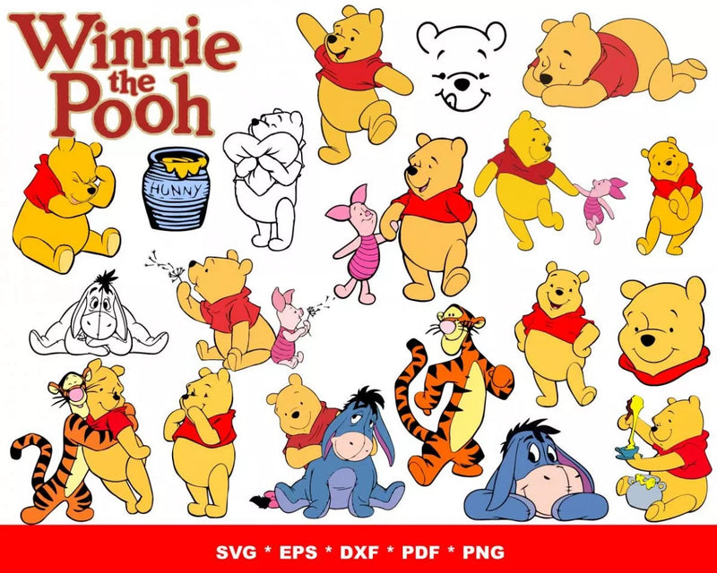 Winnie the Pooh Clipart Bundle, Pooh SVG Cut Files For Cricut, Winnie the Pooh Silhouette Vector Cut Files