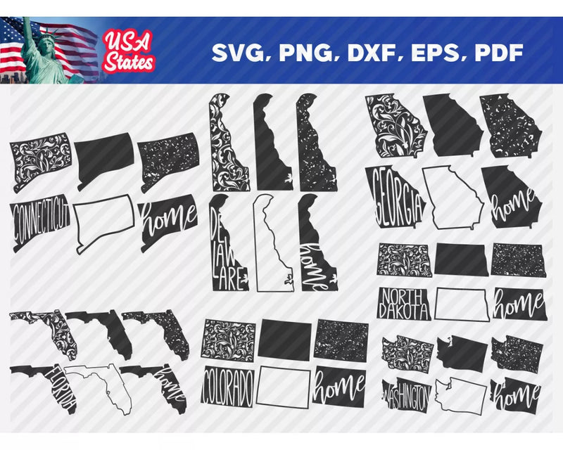 USA States PNG & SVG Bundle, 50+ Files For Cricut & Silhouette