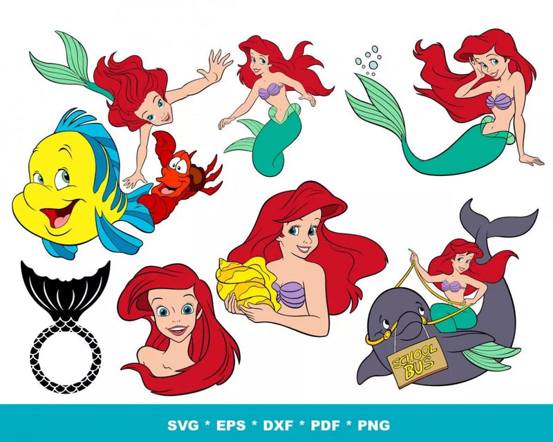 Little Mermaid SVG Bundle, Princess Ariel SVG, Ariel SVG Files For Cricut, Princess Ariel PNG Transparent