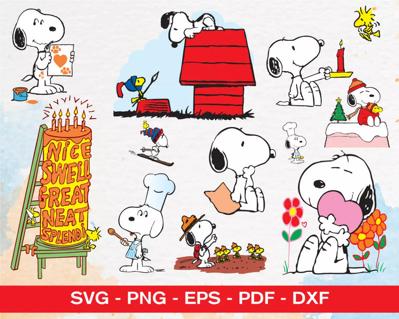 Snoopy Woodstock Clipart Bundle, Snoopy PNG & SVG Cut Files for Cricut, Silhouette Vector Cut Files