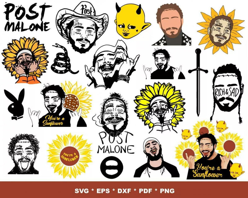 Post Malone PNG & SVG Bundle, 250+ Files For Cricut & Silhouette