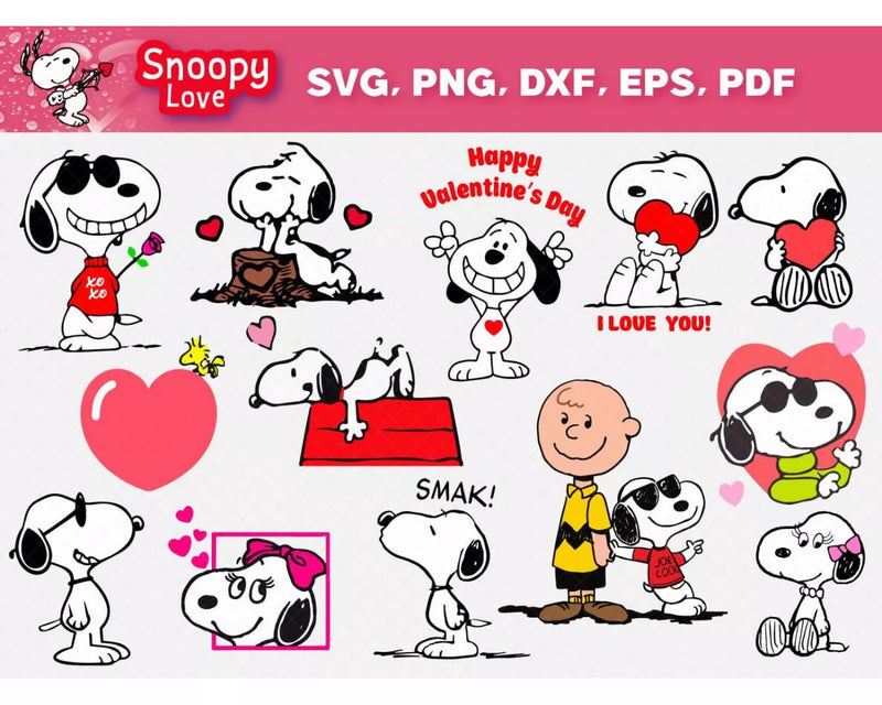 Snoopy Love SVG, Snoopy Valentine's Day SVG, Snoopy Valentine Svg for Cricut, Silhouette Vector Cut Files