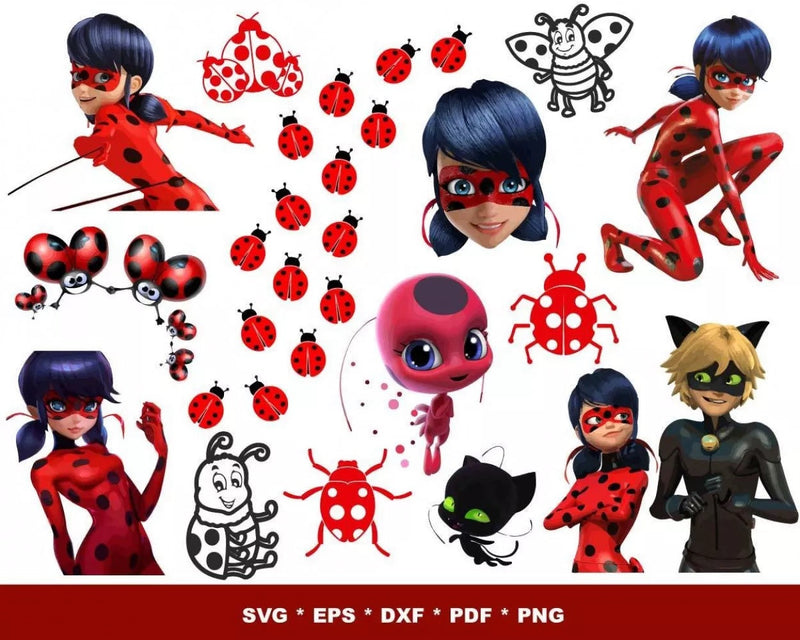 Miraculous Ladybug Clipart Bundle, Ladybug SVG For Cricut, Miraculous Ladybug PNG, Silhouette Vector Cut Files